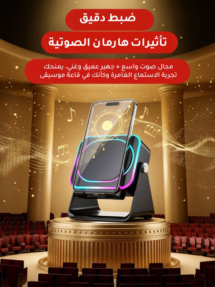 مكبر صوت متعدد الوظائف وحامل هاتف 2 في 1 (جودة صوت احترافية بمعايير هارمان)