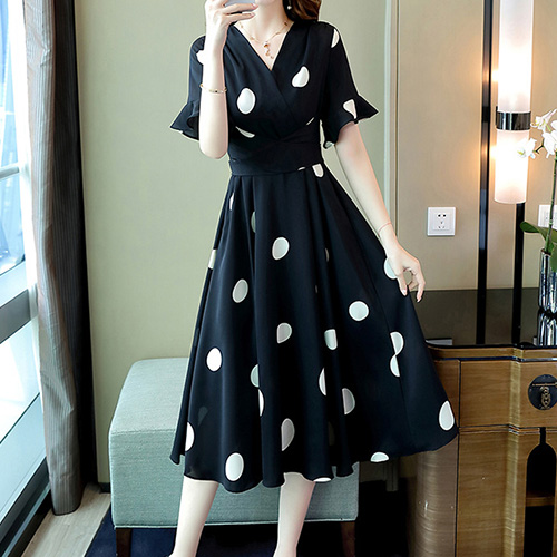 カシュクールワンピース 半袖 Aライン 