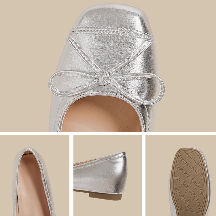 リボン付きスクエアトゥインヒールパンプス