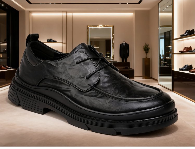 حذاء جلدي رجالي أنيق بمقدمة واسعة للأعمال