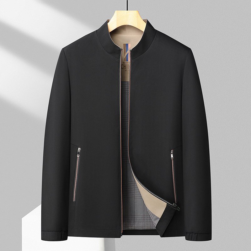 メンズジャケット春2025年新作、スタンドカラーのビジネスカジュアルな中年向けお父さんジャケット