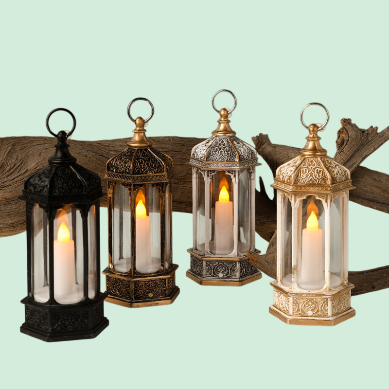 빈티지 스타일의 발광 육각 전자 양초 랜턴