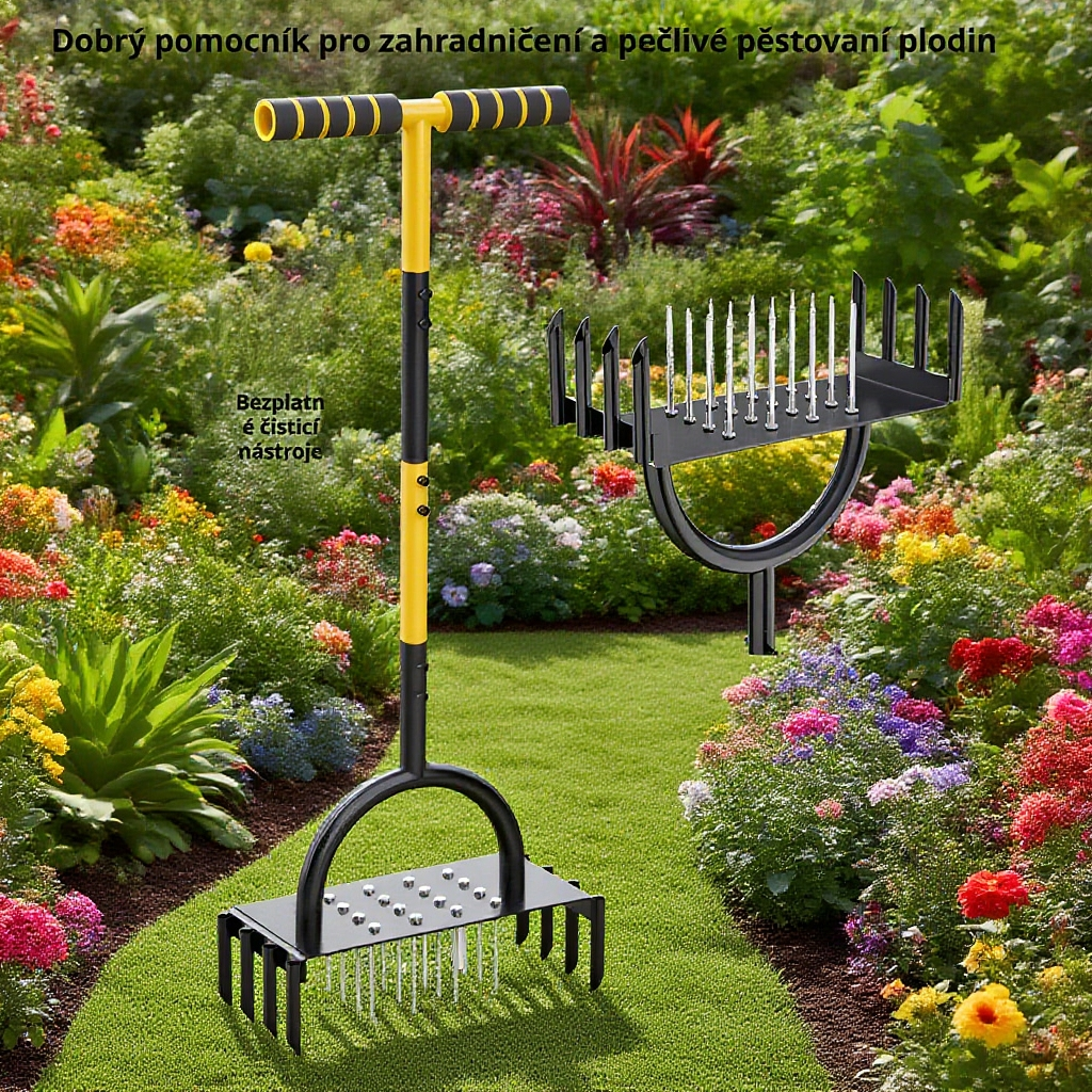 Čepelový provzdušňovač trávníku z uhlíkové oceli s madlem detail