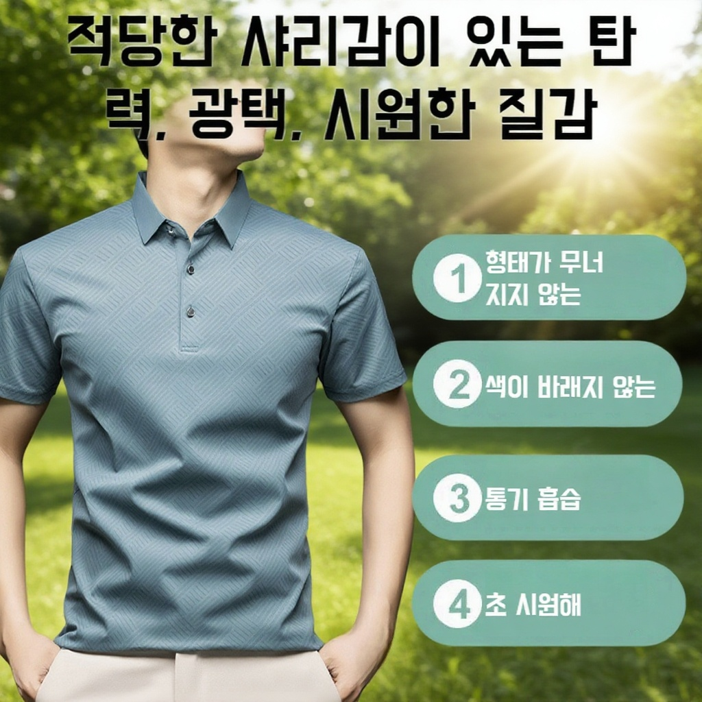 남성 터틀넥 반팔 여름 티셔츠 착용 모습