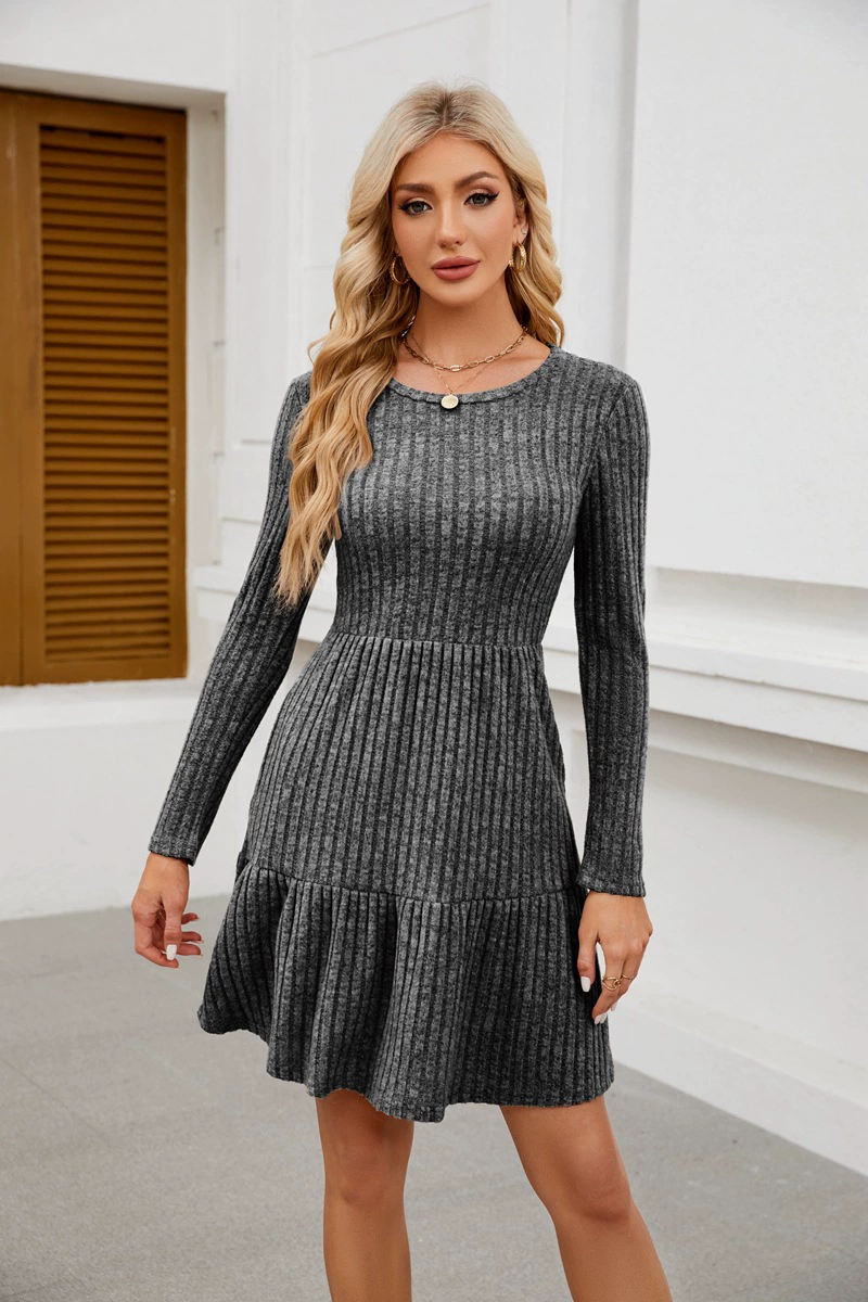 Okrągła kieszenia wypoczynkowa i kolana sweter sukienka z długim rękawem