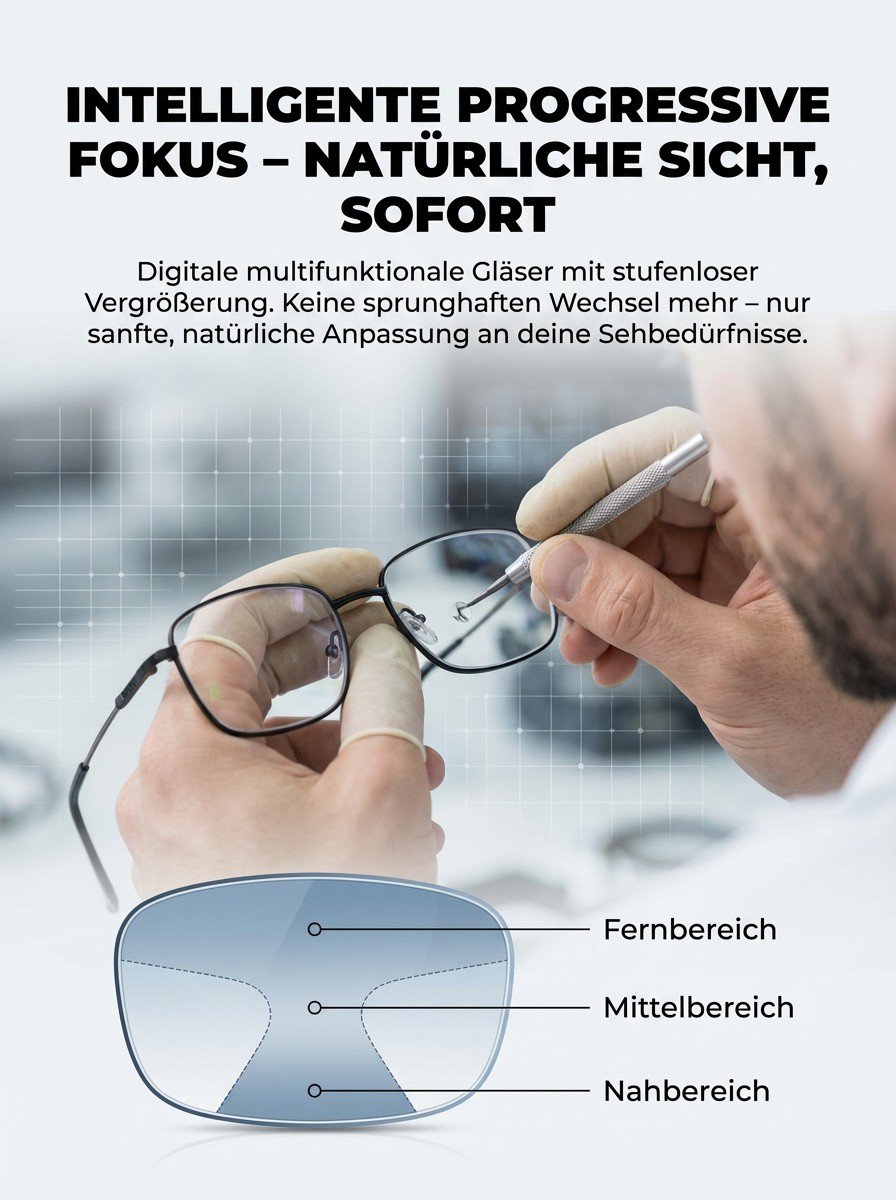 Stilvolle Titan-Mehrfokusbrille mit großem Rahmen für Damen und Herren