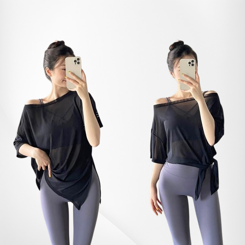  Damen Yoga Bluse Kurzarm und Baggy Sporthose Set