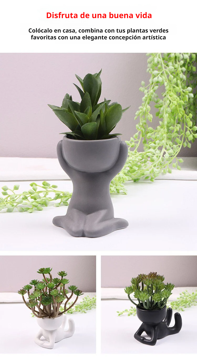 Maceta de cerámica con diseño de figura humana para plantas