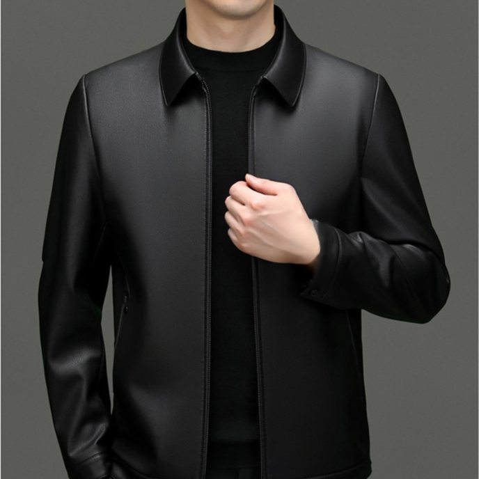 جاكيت جلدي رجالي فاخر بالياقة المطوية (استخدام قطعة كاملة من جلد البقر)