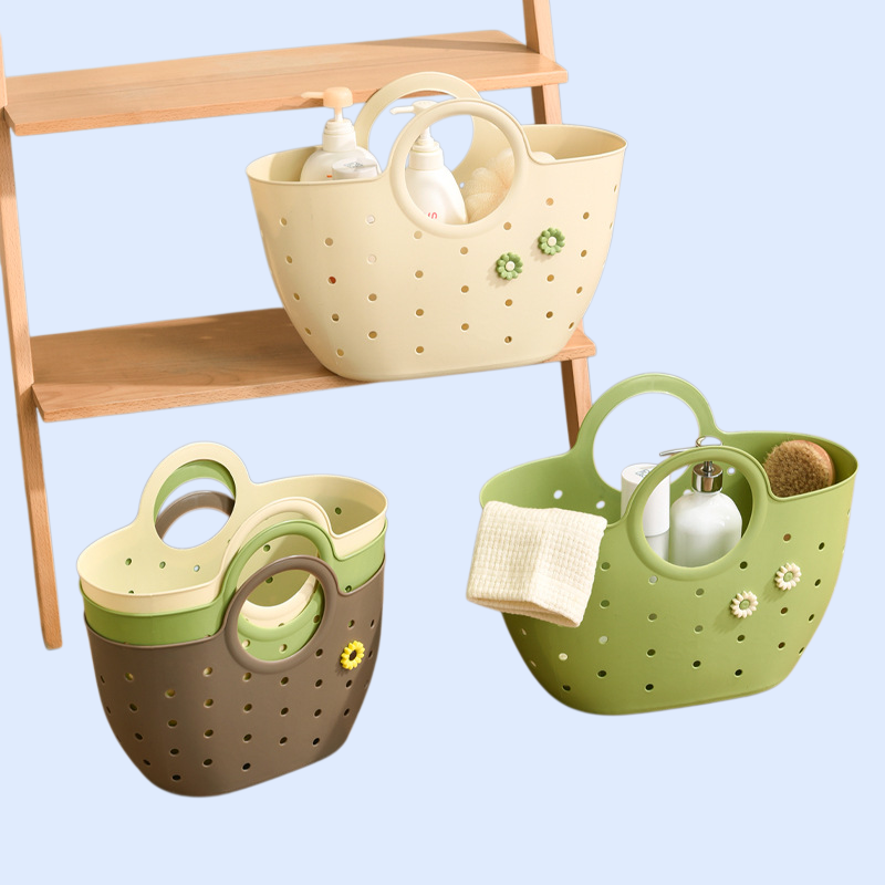 バスルーム用多機能収納バスケット・シンプルデザイン・底部通気穴付き・学生寮に最適