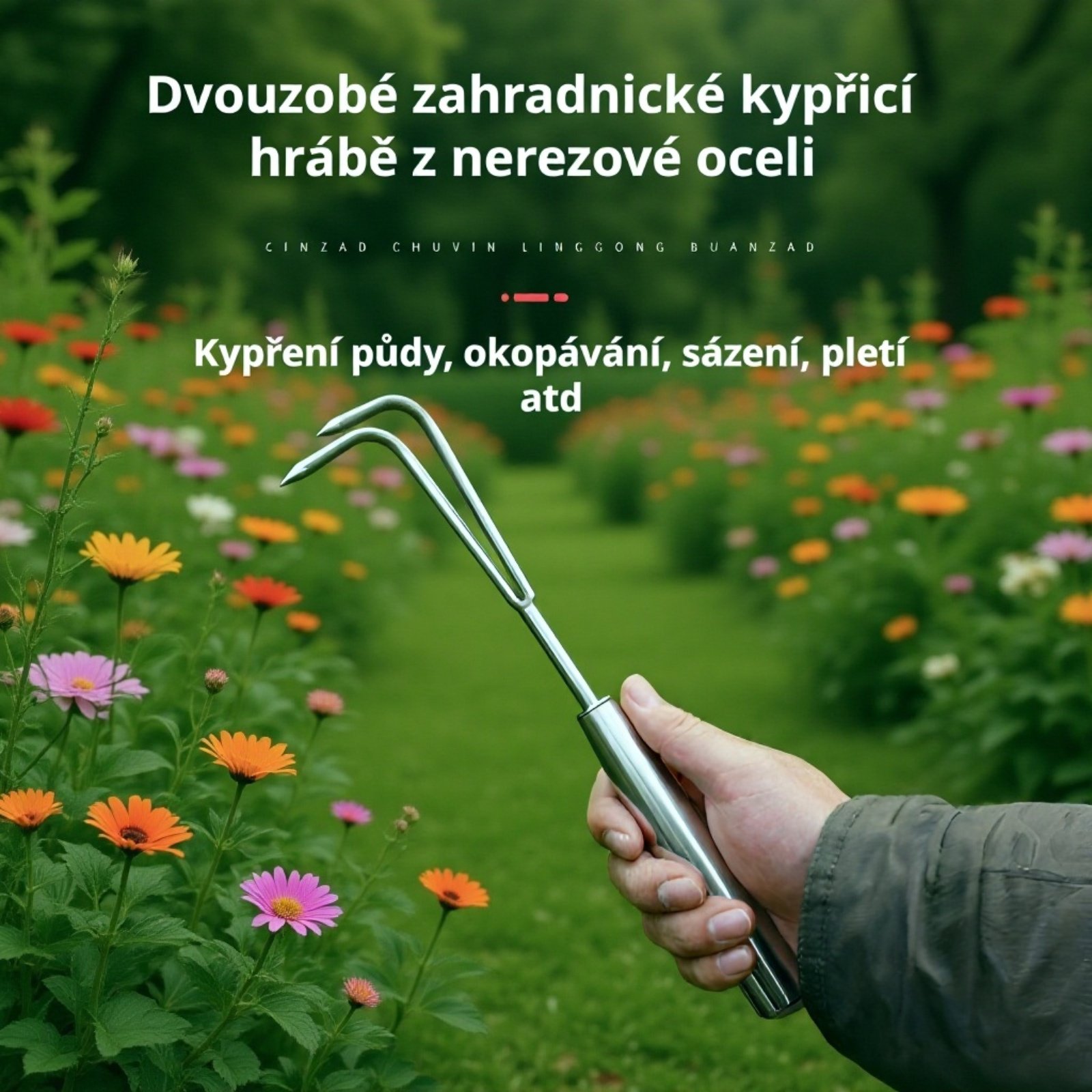 Vícehroté zahradní hrábě z nerezové oceli s pevnou rukojetí, malý ruční nástroj na zahradu i k moři