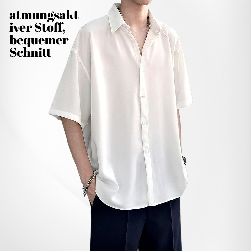 Männer Sommer Oversize Casual Kurzarmhemd – Weiß und Schwarz