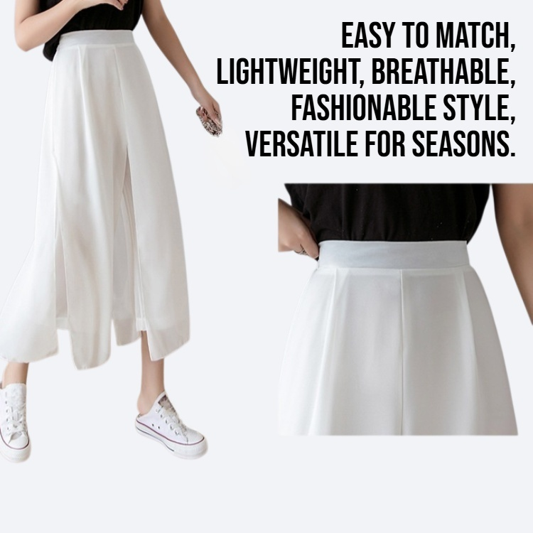 Slippery chiffon fake two wide leg pants skirt