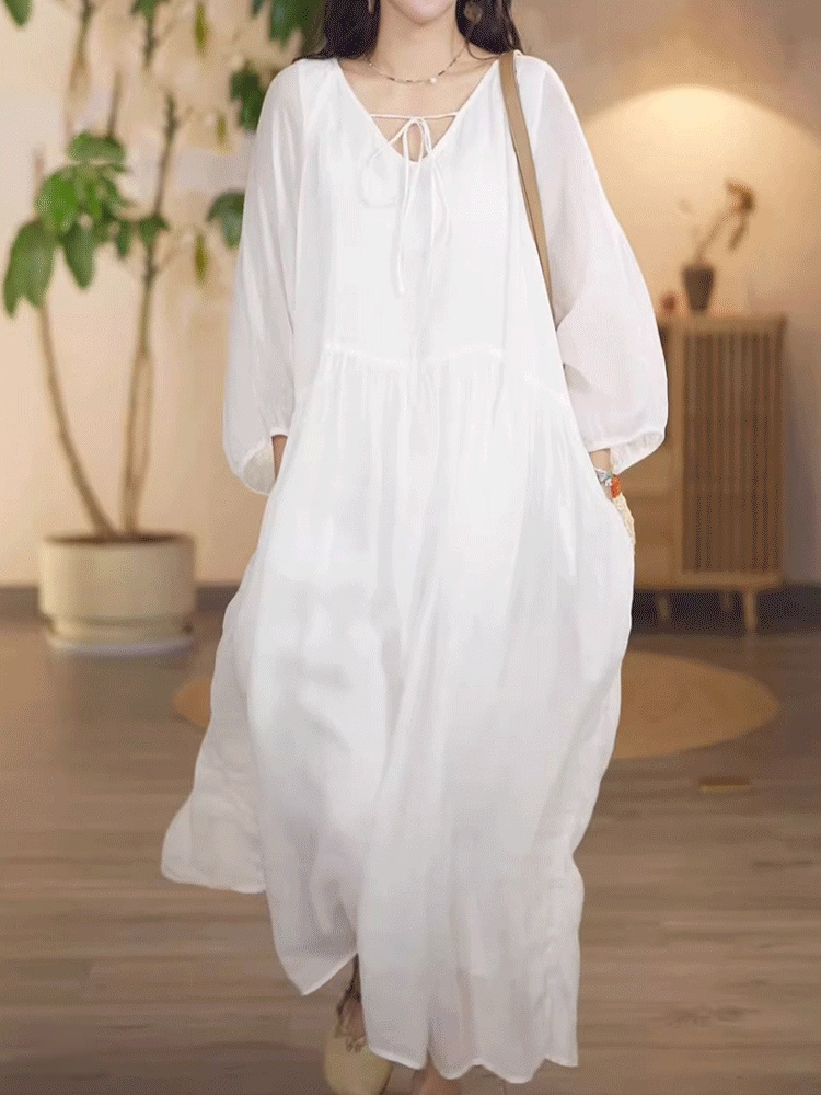 綿麻ロングワンピース