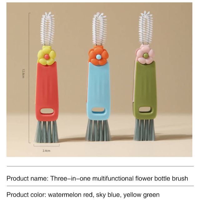 Three-in-one multifunctional flower bottle brush