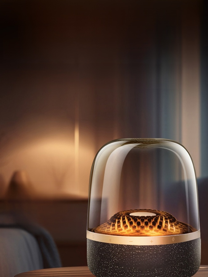 Nouvelle enceinte Bluetooth avec éclairage coloré en verre émaillé.