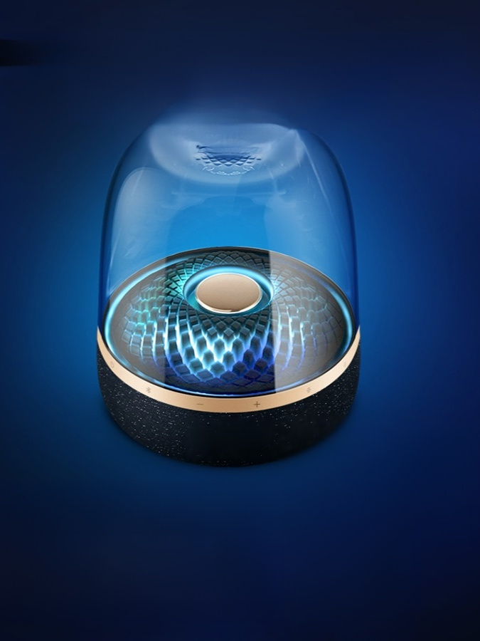 Nouvelle enceinte Bluetooth avec éclairage coloré en verre émaillé.