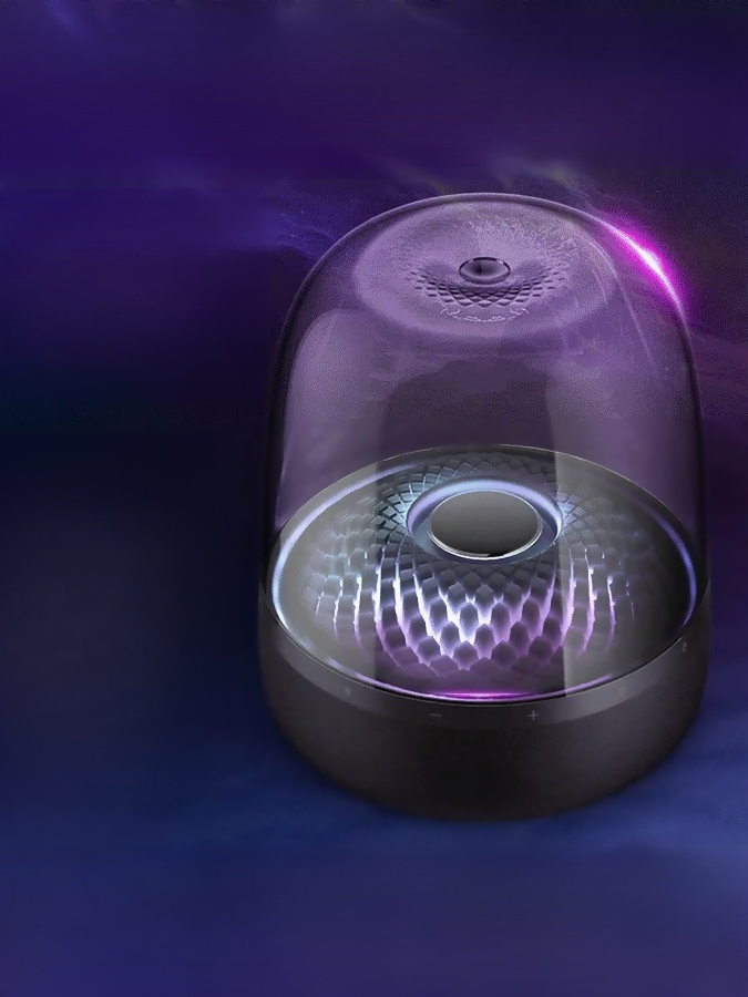 Nouvelle enceinte Bluetooth avec éclairage coloré en verre émaillé.