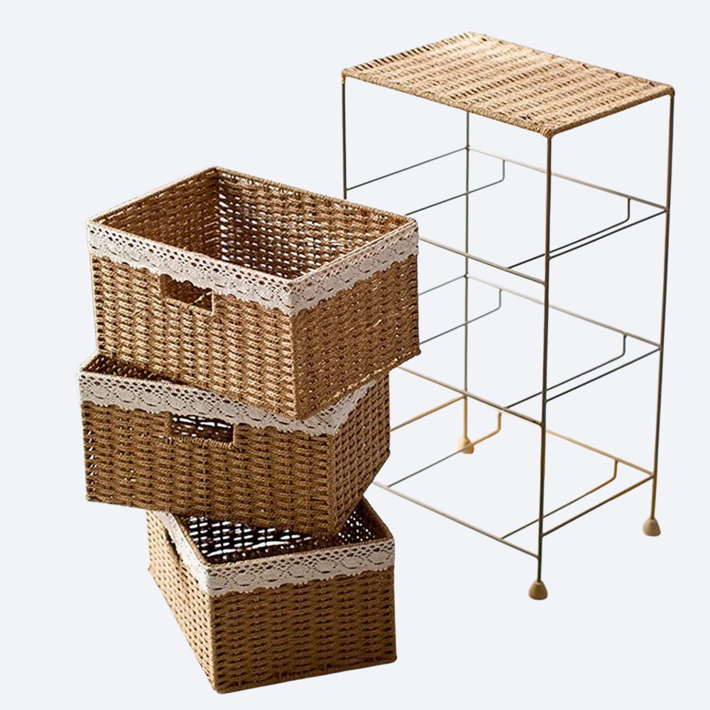 家庭用カバー付き編み収納ボックス