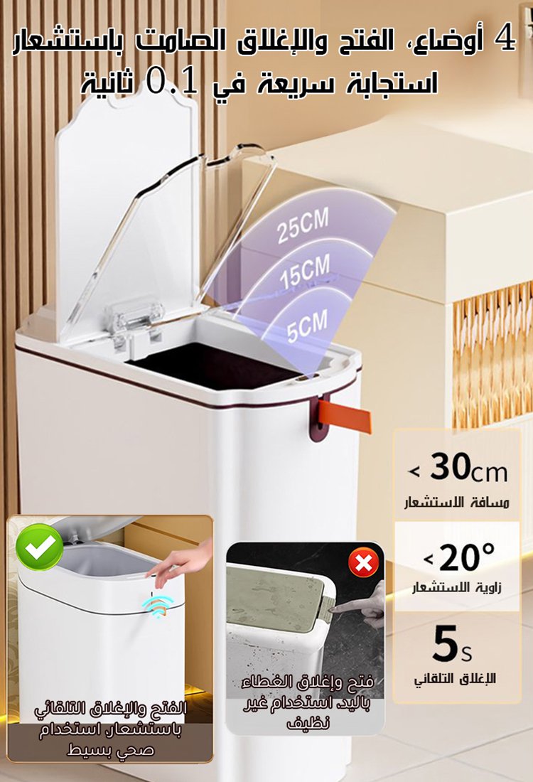 حاوية نفايات ذكية منزلية للتعبئة التلقائية(إغلاق كيس القمامة تلقائيا)
