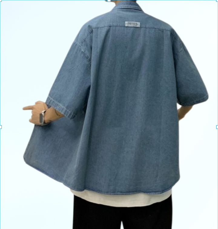 เสื้อเชิ้ตยีนส์แขนสั้นสไตล์เกาหลีสำหรับผู้ชาย เทรนด์ฤดูร้อน สำหรับวัยรุ่น