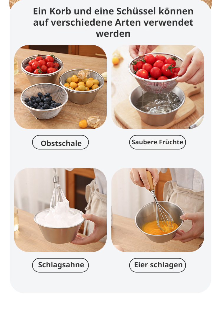 Detailaufnahme vom hochwertigen Edelstahl Abtropfkorb