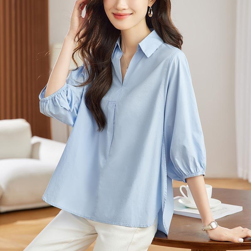 칼라 옆트임 칠부 블라우스 여 2025 봄여름 신상 캐주얼 코디 상의