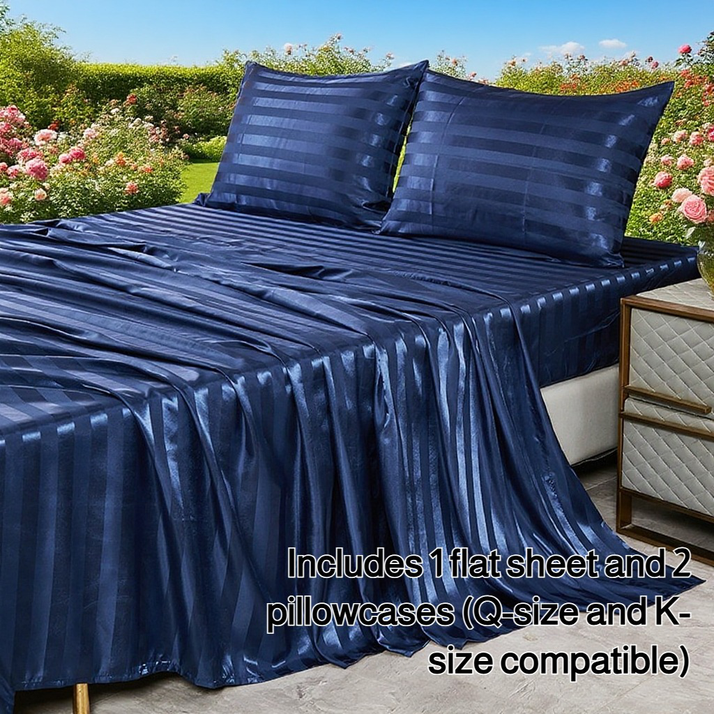Imitation silk satin three-piece sheet set on queen bed