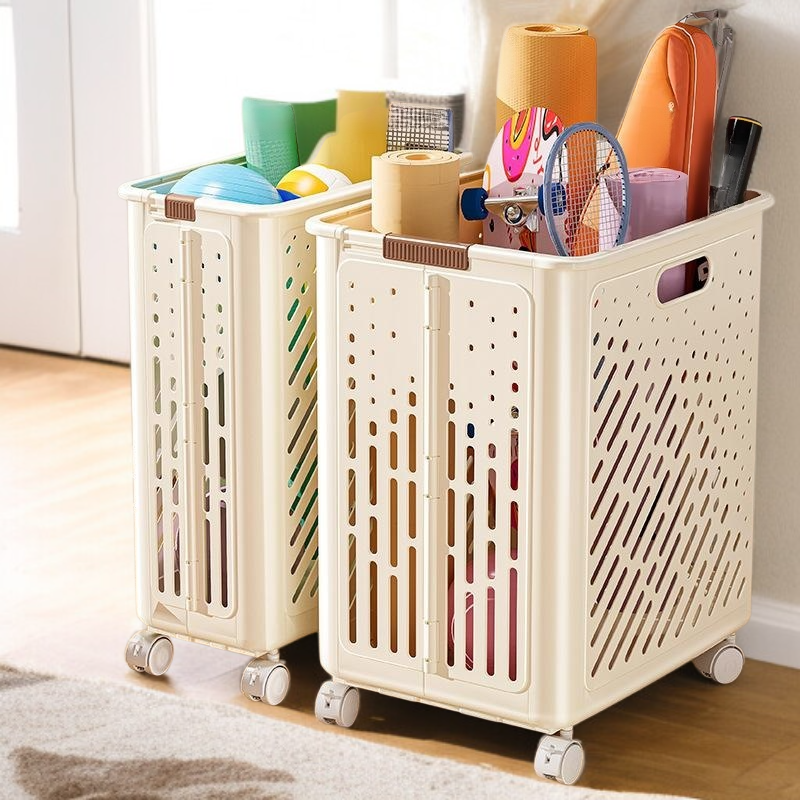 Storage basket with wheels for household sports tools, roller storage, badminton, fitness equipment,