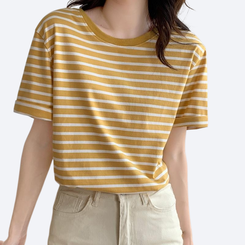 여성 여름 얇은 와이드 스트라이프 반팔