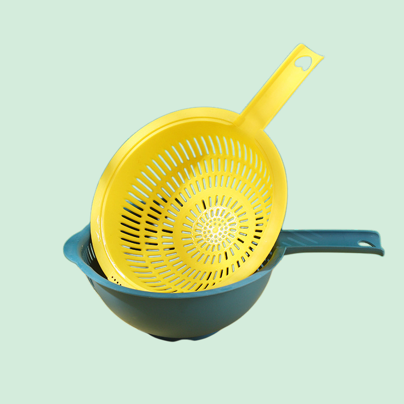 家庭用二層排水バスケット取り外し可能な対照的なプラスチックハンドル野菜洗浄バスケットキッチンリビングルーム果物と野菜の収納バスケット