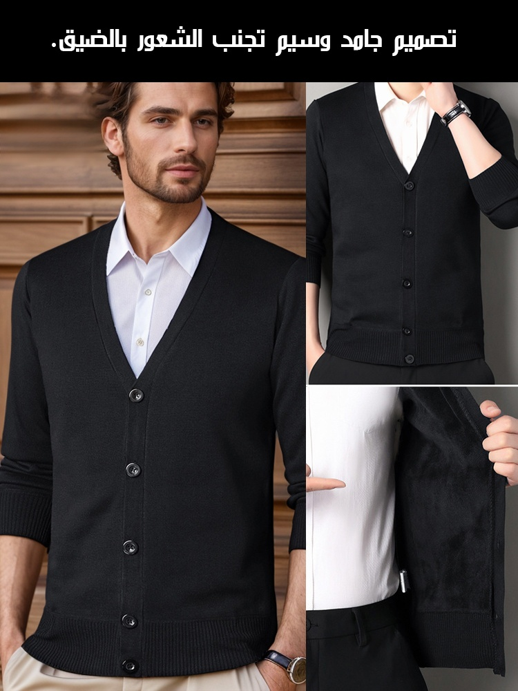 سترة منسوجة بياقة قميص وبطانة صوف سميكة للرجال 