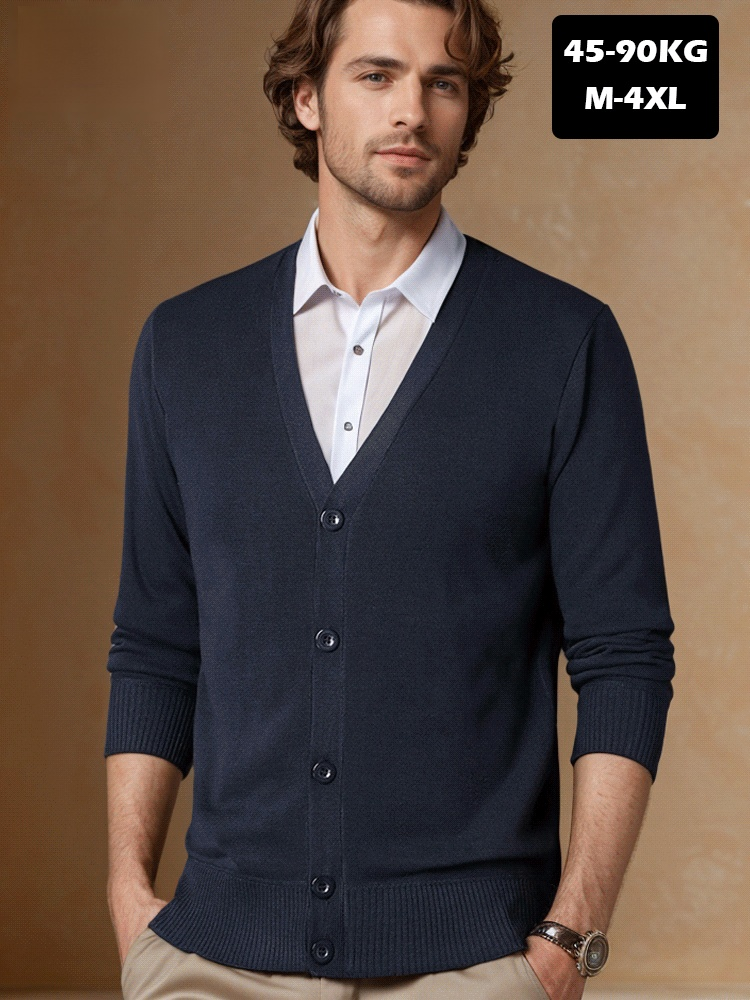 سترة منسوجة بياقة قميص وبطانة صوف سميكة للرجال 