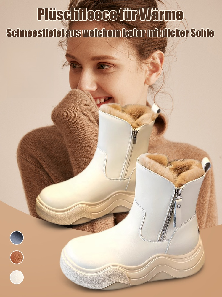 Samtige, warme, weiche Schneestiefel aus Leder mit dicken Sohlen
