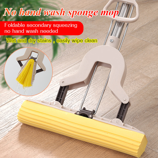 Household No Hand Wash Sponge Mop, Foldable Secondary Squeezing Better Effect, Professional Mop Fact