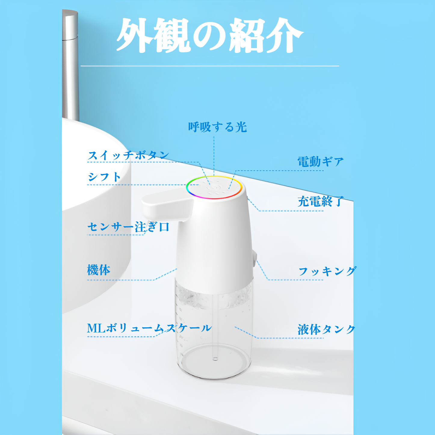 450ml大容量の充電式ソープディスペンサー