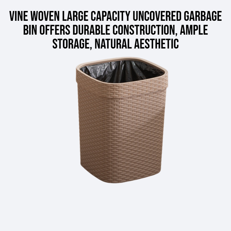 Vine woven large capacity uncovered garbage bin