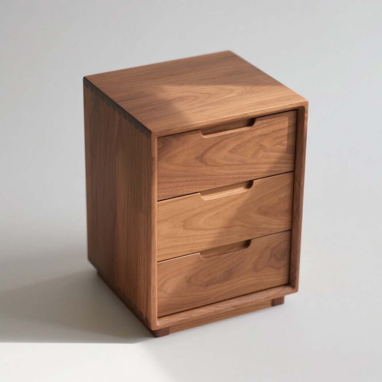 Detalle de la mesita de noche vintage de madera maciza