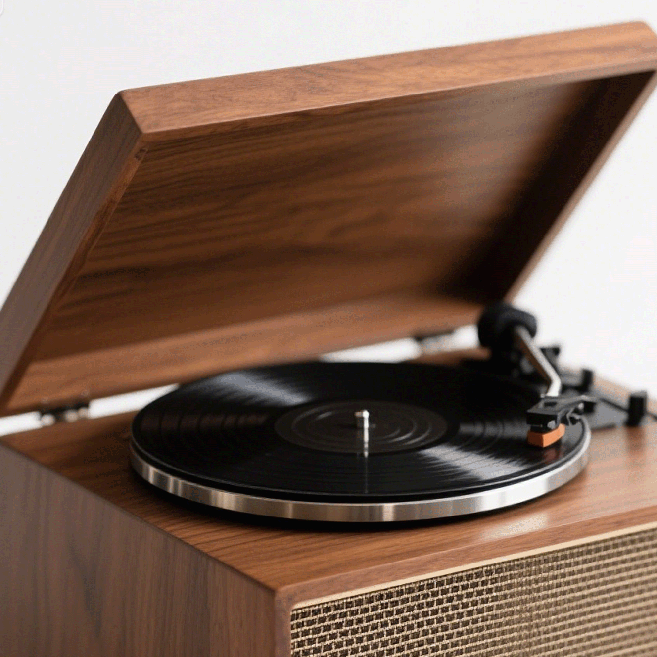 Tömörfa retró bakelitlemez-lejátszó