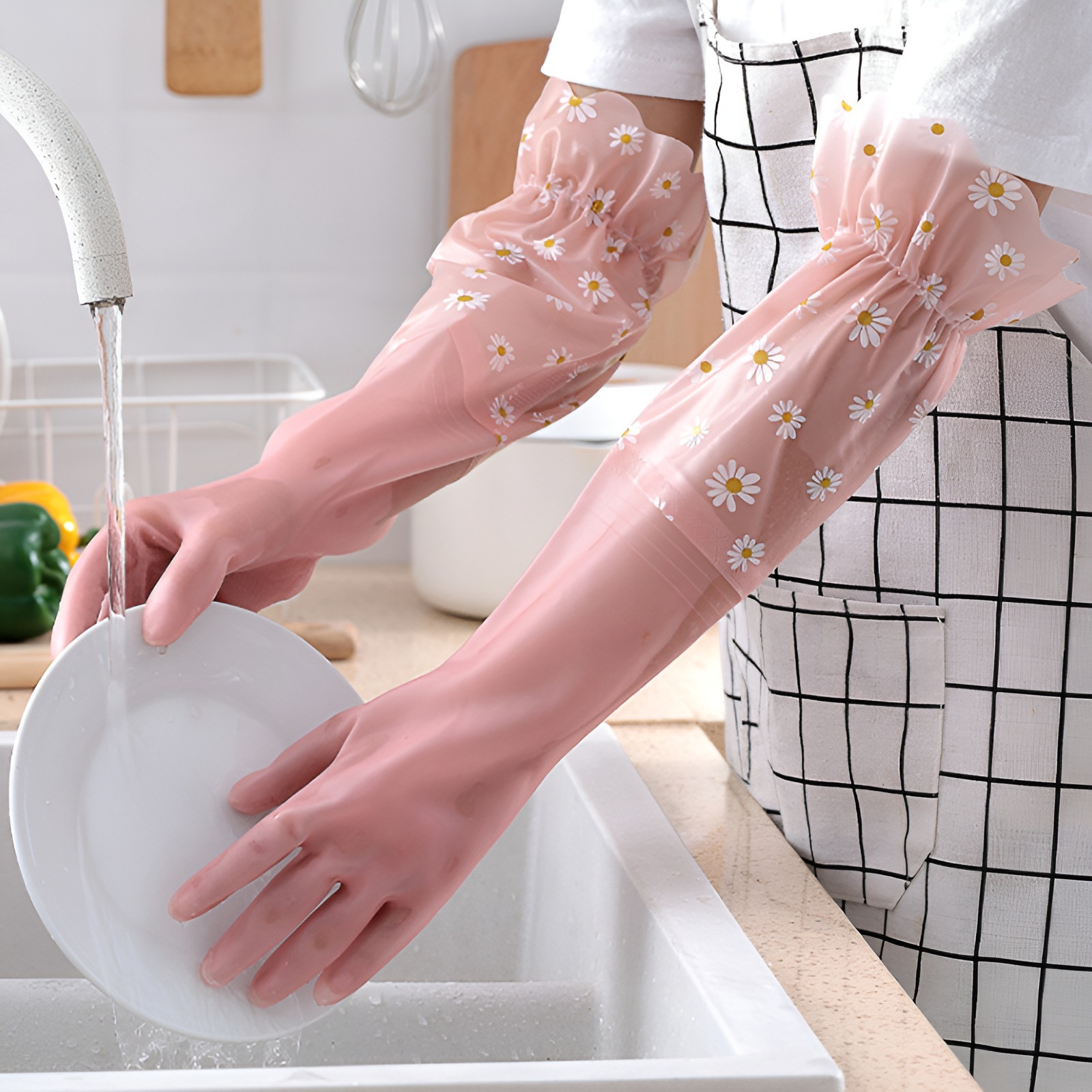 Geschirrspülhandschuhe Damen verdickte Hausarbeit Küche langlebige Wäsche lange Handschuhe plus Samt