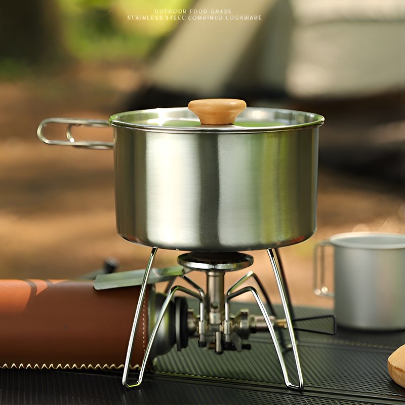 アウトドアキャンプポット 304ステンレススチール 3ピースポット ポータブルキャンプクッカー ノンスティックフライパン ケトル 調理鍋 キャンプセットポット