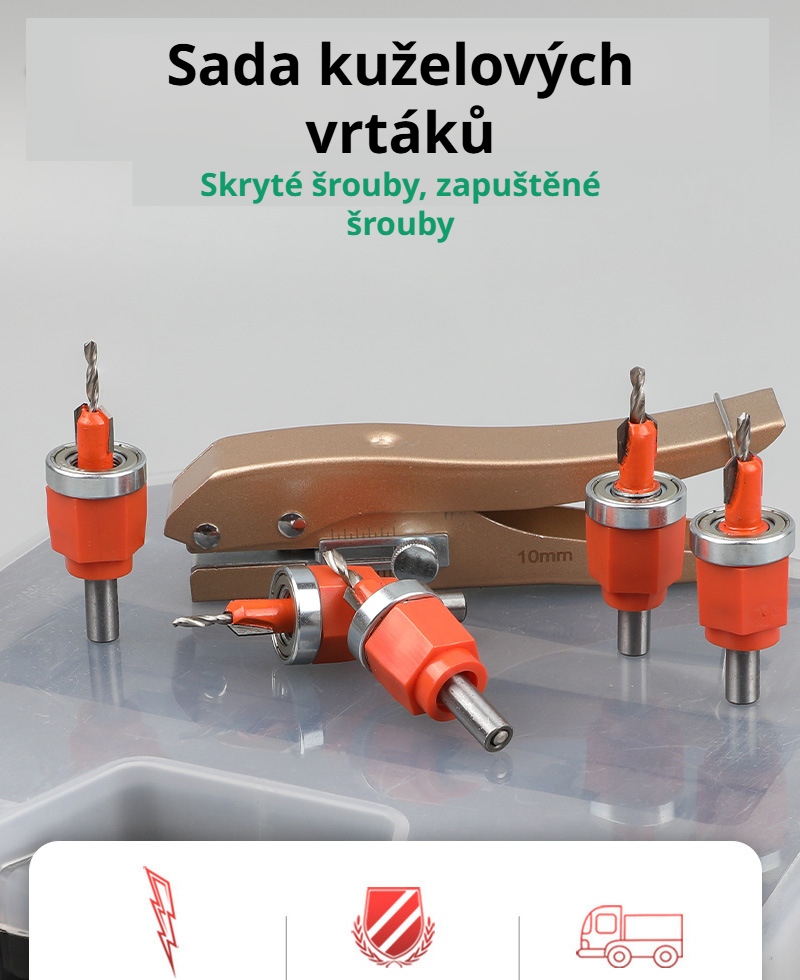 Sada zahlubovacích vrtáků s kleštěmi a otvíračem děr