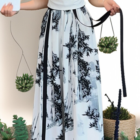 アイスシルクリボン飾りワイドパンツ