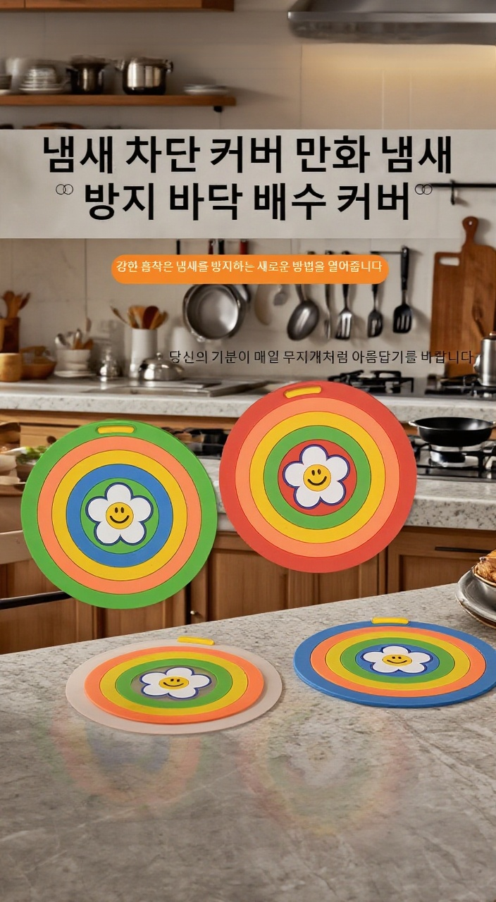 캐릭터 욕실 방취 바닥 배수구 커버 설치 모습