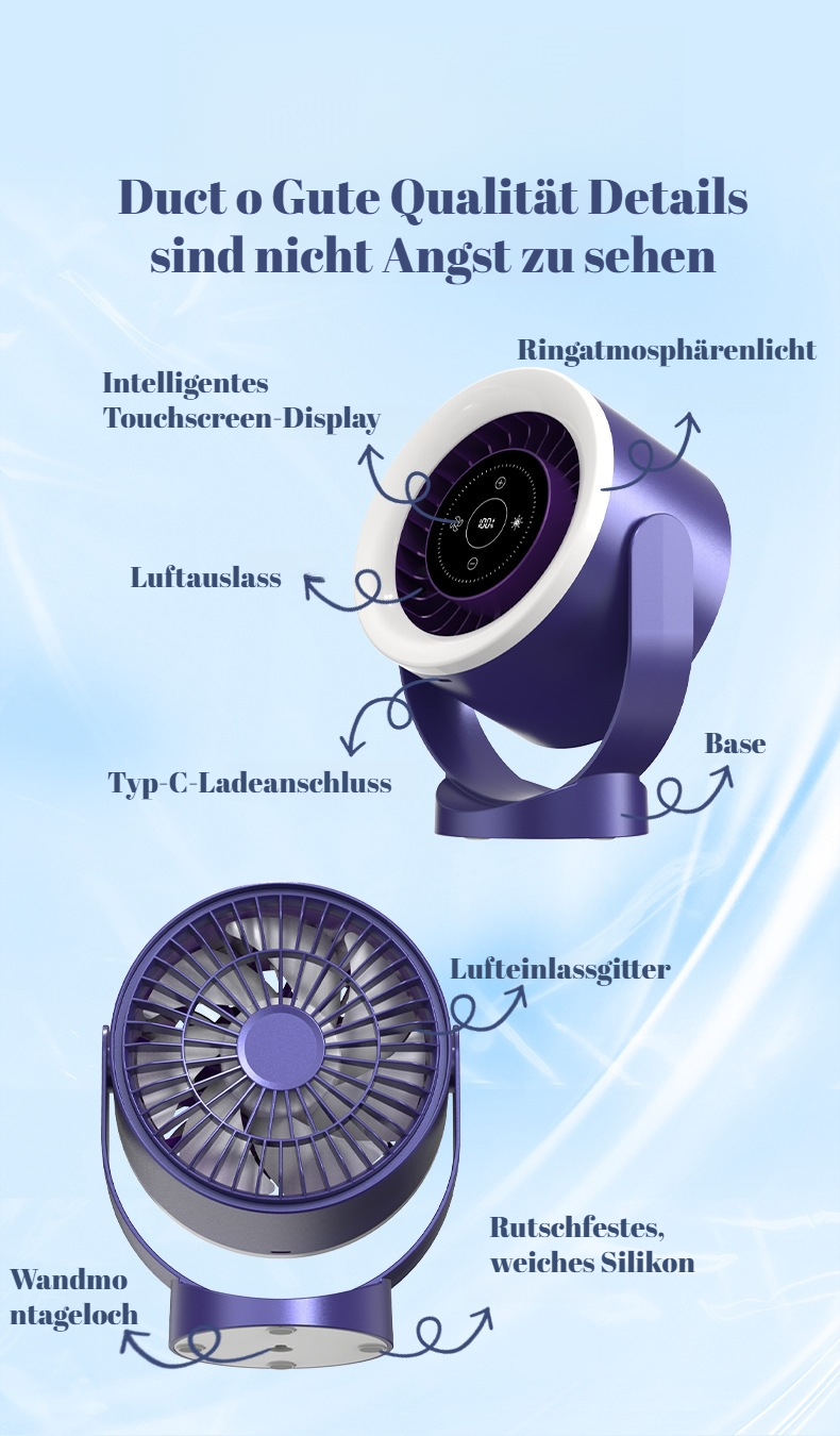 Vielseitig einsetzbarer Turbinen-Ventilator mit USB-Aufladung