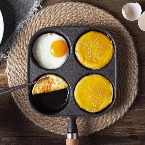 กระทะเหล็กหล่อ 4 หลุม ทรงลึก ไม่ติด