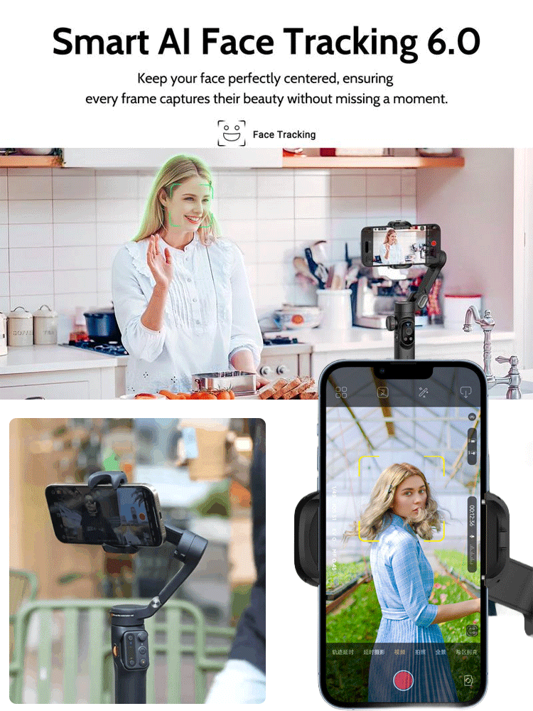 [Intelligent anti-shake face tracking] Folding three-axis handheld gimbal