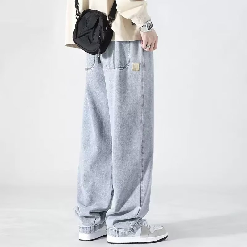 メンズアメリカンウォッシュジーンズ、ルーズストレート、トレンドブランドワイドパンツ、アメリカンハイストリート万能カジュアルロングパンツ