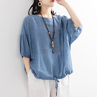 【カジュアル綿麻トップス】通気性抜群、肌に優しい、優れた吸湿性、着瘦せ、体型カバー