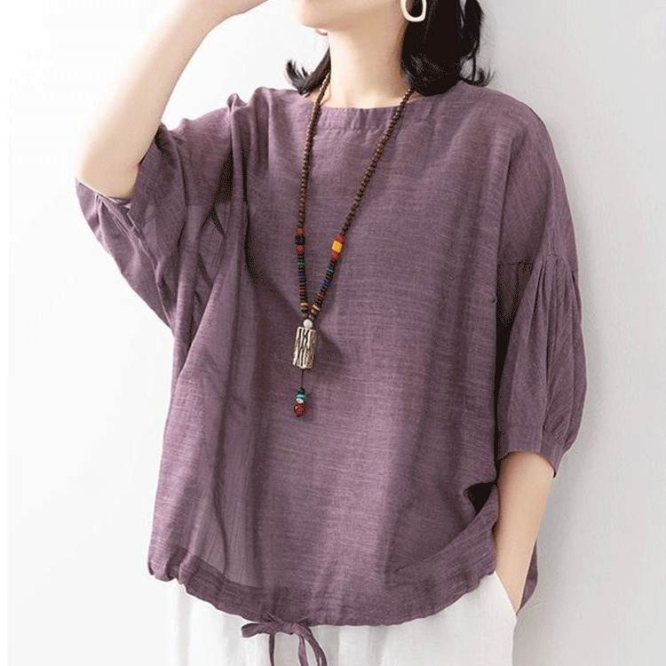 여성 미니멀 루즈핏 면마 티셔츠